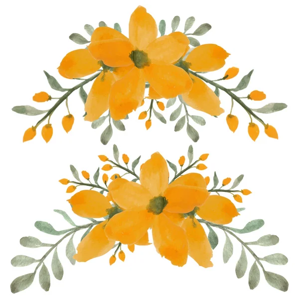 Bouquet Courbe Fleur Pétale Jaune Aquarelle Peint Main — Image vectorielle