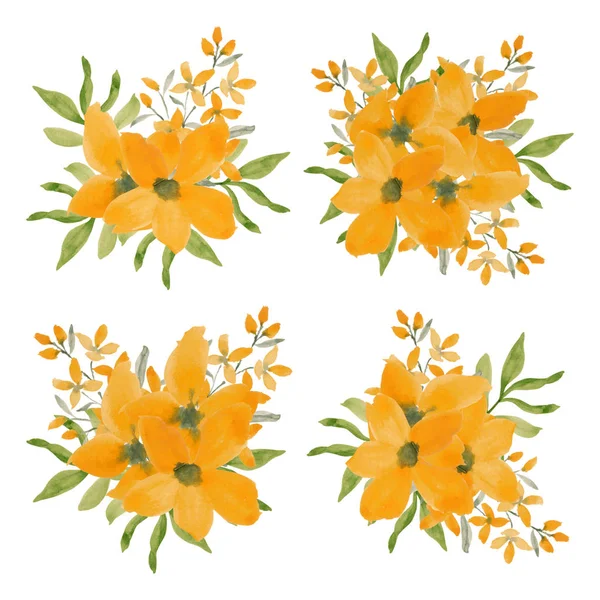 Vintage Aquarell Gelben Blütenblatt Blumenarrangement — Stockvektor