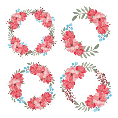 Watercolor beautiful flower circle frame collection