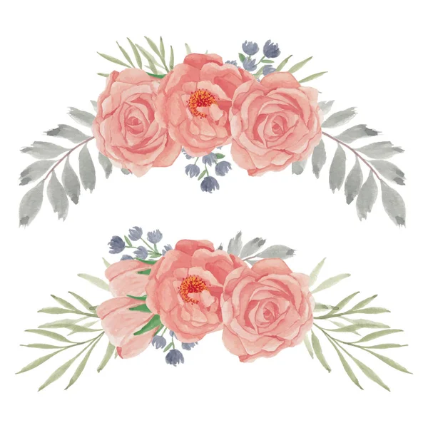 Handbemalte Pfirsich Rose Blütenkurve Arrangement Set — Stockvektor