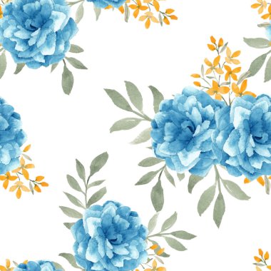 Suluboya mavi gül pürüzsüz desen