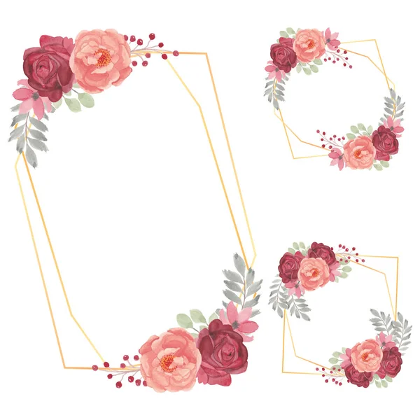 Akvarell Virágkeret Gyűjtemény Rózsa Virág — Stock Vector