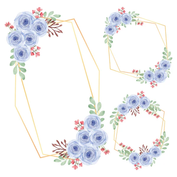 ロシアの花のフレームの水彩バラの花の配置 — ストックベクタ