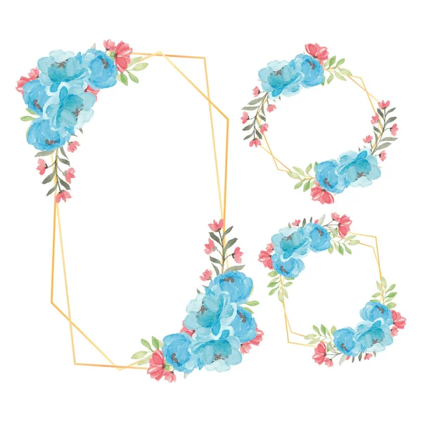 Рустикальна Квіткова Рамка Акварельна Синя Квітка Півонії — стоковий вектор