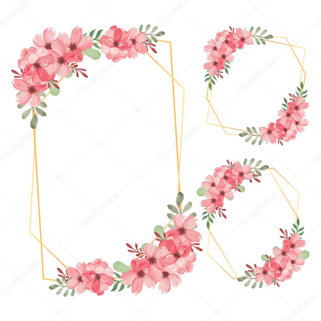 Watercolor flower frame with cherry blossom set