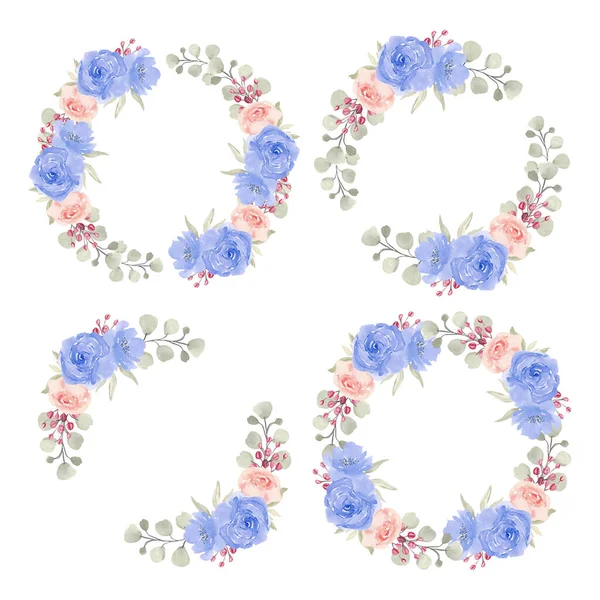 装飾セットのための水彩バラの花の円の境界 — ストックベクタ