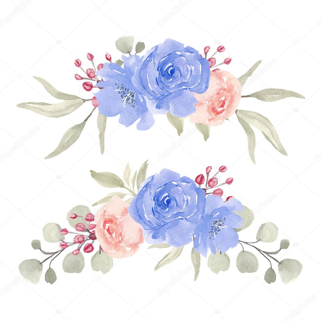 Watercolor rose flower arrangement decoration set