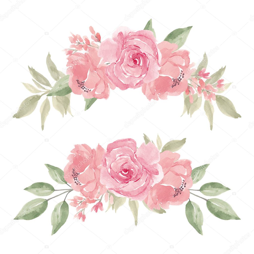 Watercolor rose flower arrangement illustration set