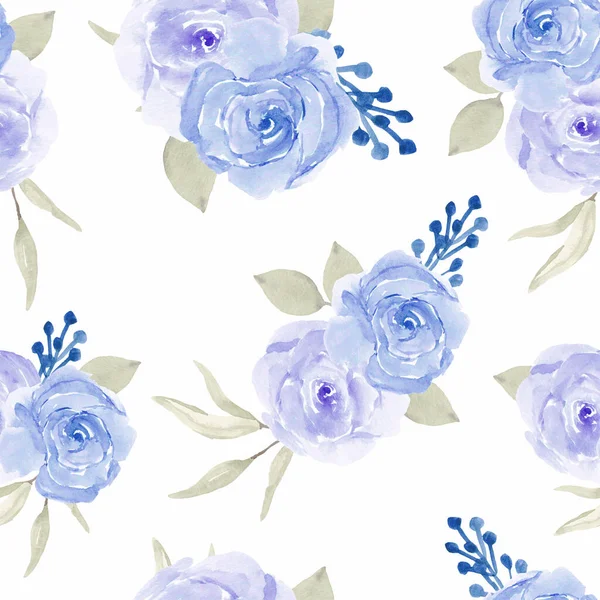 Blauwe Roos Bloemen Naadloos Patroon Aquarel Stijl — Stockvector