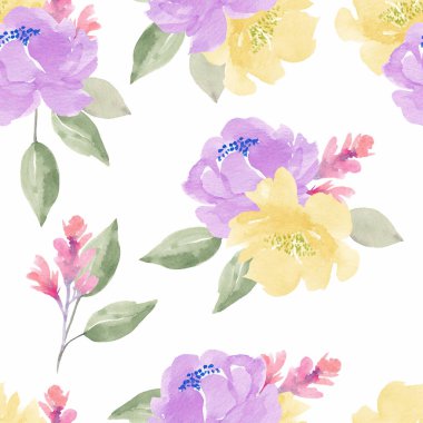 Renkli suluboya çiçek desenli şakayık desenli