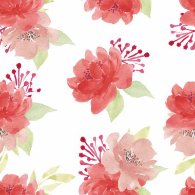 Suluboya kırmızı şakayık çiçeği pürüzsüz desen