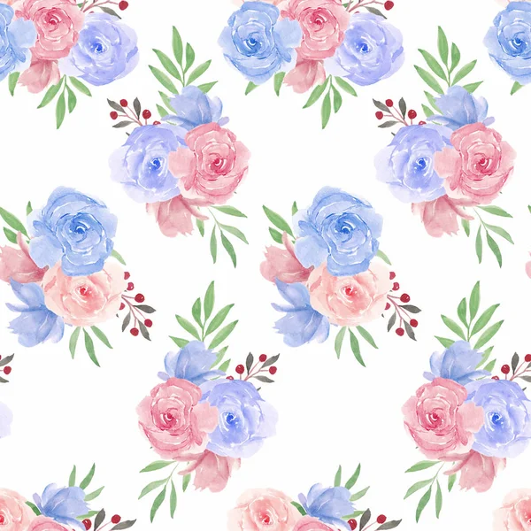 Nahtloses Muster Mit Aquarell Rosa Blaue Rose Blume — Stockvektor