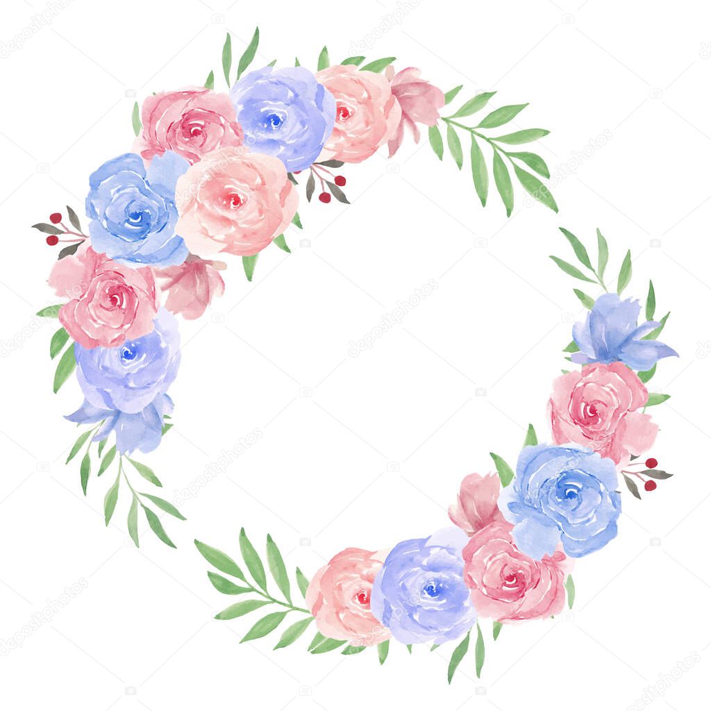 Watercolor flower wreath illustration for decoration