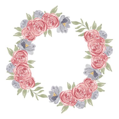 Suluboya gül çember çerçevesi