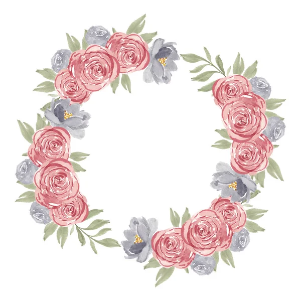 Watercolor Rose Flower Circle Frame — Stock Vector