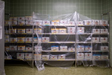 in a sterilization department all cabinets, equipment and contai