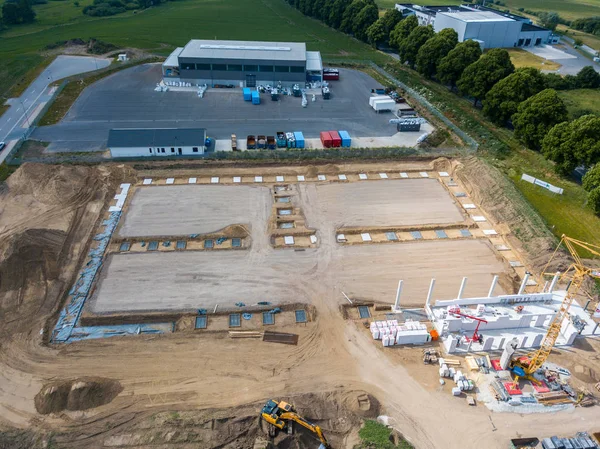 Drone photos of a large construction site on which a factory bui — Stock Photo, Image