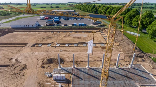 Drone photos of a large construction site on which a factory bui — Stock Photo, Image