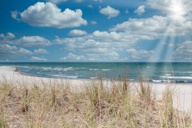 the view over the dune of the Baltic Sea in beautiful weather with sunbeams clipart