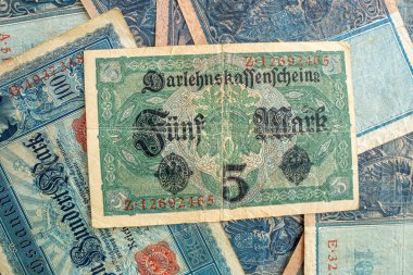 Eski tarihî Alman paraları bir masanın üzerine serilmişti.