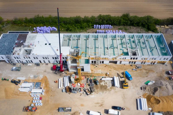 Drone Photograph Large Construction Site Which Large Factory Hall Being — Stock Photo, Image