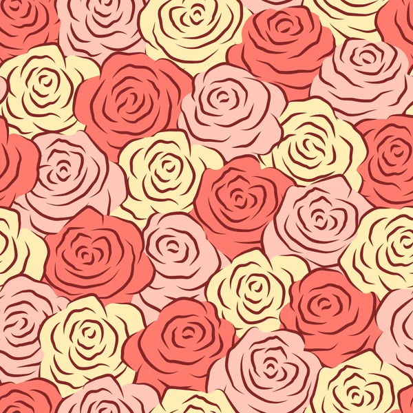 Vektör çizimi. Çiçek gülleri, kırmızı, pembe, sarı ve beyaz tomurcuklar. Dikensiz desenli gül tomurcukları. Bir gülün silueti.
