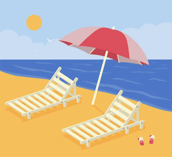 Палубное Кресло Пляже Морское Побережье Солнце Умбрия — стоковый вектор
