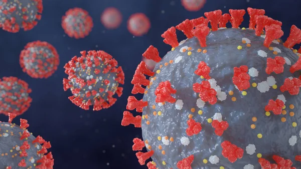 Mikroskopische Visualisierung von Coronavirus-Partikeln - 3D-Darstellung Stockbild