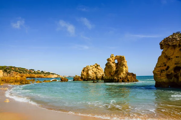 Сонячне Світло Над Атлантичним Скелястим Узбережжям Алгарве Португалія Picturesque Sea — стокове фото