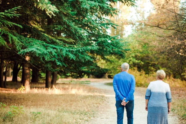 Rentner gehen im Park spazieren. glückliches Alter. — Stockfoto