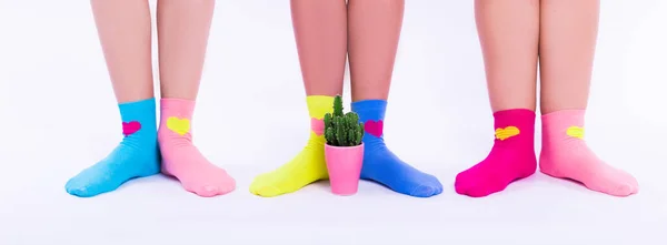 Kobieta gładkie nogi w kolorowych skarpetkach. Depilacja. — Zdjęcie stockowe