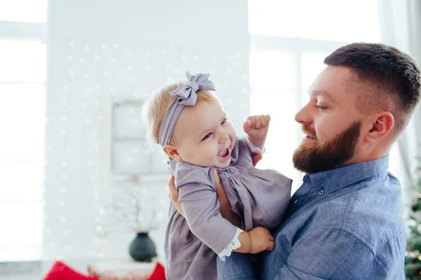 Dad hugs daughter. The best dad in the world. Father is playing with a child. — Stockfoto