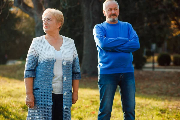 Pensioners walk in the park. Happy old age.