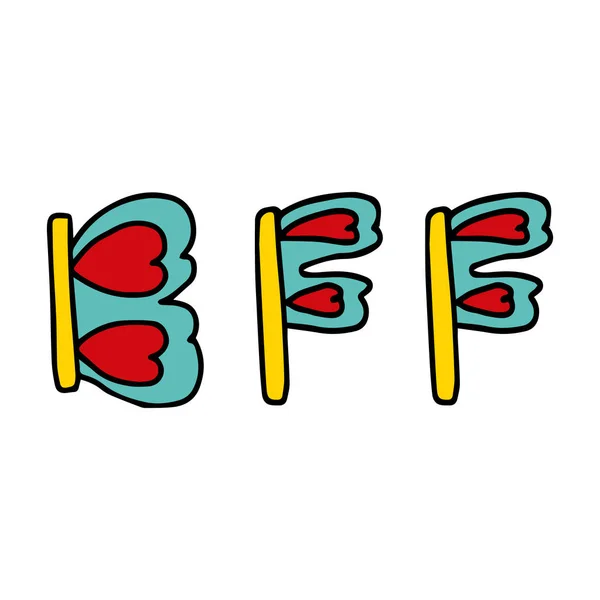 Bff bokstäver Bästa vänner för evigt handskrivna roliga flerfärgade bokstäver med abstrakta hjärtan isolerade element på en vit bakgrund — Stock vektor