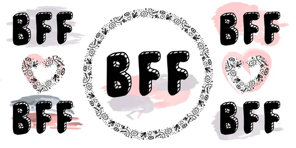 Bff best friends forever - ein Satz Plakate mit handgeschriebenem Text. Illustration der Vektorschrift — Stockvektor