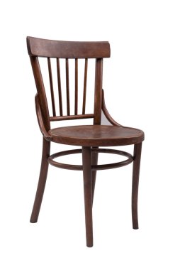 Beyaz arka planı olan tahta bir sandalye..