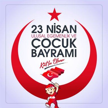 (23 Nisan Ulusal Egemenlik ve Cocuk Bayrami, 100.yili Kutlu Olsun. Kutlama Tebrik Karti) 100. yıl. 23 Nisan, Ulusal Egemenlik ve Çocuklar Günü Türkiye kutlama kartı. vektör illüstrasyonu.