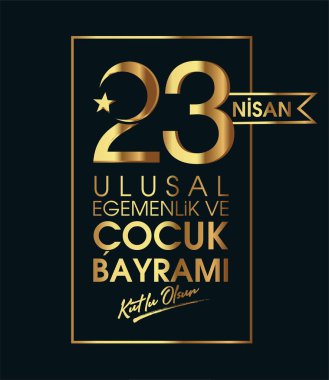 (23 Nisan Ulusal Egemenlik ve Cocuk Bayrami, 100.yili Kutlu Olsun. Kutlama Tebrik Karti) 100. yıl. 23 Nisan, Ulusal Egemenlik ve Çocuklar Günü Türkiye kutlama kartı. vektör illüstrasyonu.