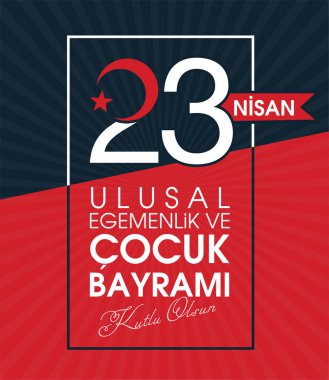 (23 Nisan Ulusal Egemenlik ve Cocuk Bayrami, 100.yili Kutlu Olsun. Kutlama Tebrik Karti) 100. yıl. 23 Nisan, Ulusal Egemenlik ve Çocuklar Günü Türkiye kutlama kartı. vektör illüstrasyonu.
