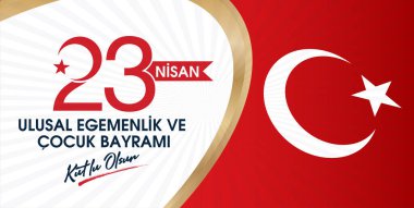 (23 Nisan Ulusal Egemenlik ve Cocuk Bayrami, 100.yili Kutlu Olsun. Kutlama Tebrik Karti) 100. yıl. 23 Nisan, Ulusal Egemenlik ve Çocuklar Günü Türkiye kutlama kartı. vektör illüstrasyonu.