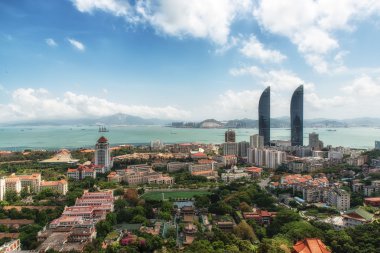 Çin'deki merkezi Xiamen görünümü ile skyskapers