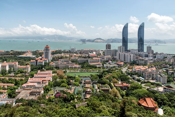 Çin'deki merkezi Xiamen görünümü ile skyskapers