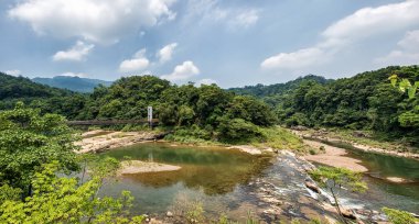 Shifen şelale bir kablo tarzı brdige, Shifen, New Taipei City, Tayvan ile yakınındaki panoramik manzara