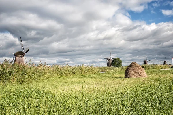 Yel değirmenleri ile ünlü doğal kanal doğa sahne. Eski Hollanda Köyü doğal, UNESCO Dünya Miras Listesi. Hollanda, Europe.
