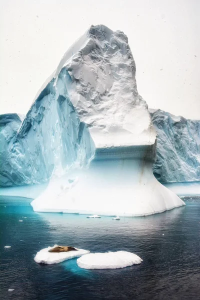 Lion Mer Sud Dormant Sur Banc Glace Avec Glaciers Icebergs — Photo