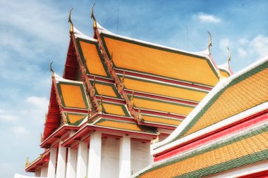 Bangkok, Tayland - Wat Kalayanamit Woramahawiharn Kraliyet buddha Tapınağı. Ünlü Asya antik mimari Simgesel Yapı ve seyahat hedef
