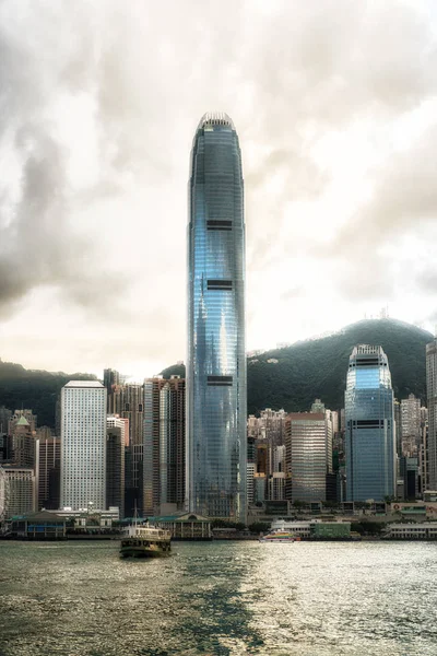 Ferry Hong Kong Harbour City Skyline Background — Stock Photo, Image