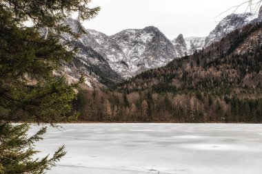 Göl ve dağların Salzkammergut, Avusturya için harika Vorderer Langbathsee, kışın