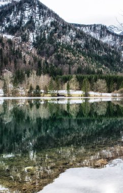 Göl ve dağların Salzkammergut, Avusturya için harika Vorderer Langbathsee, kışın