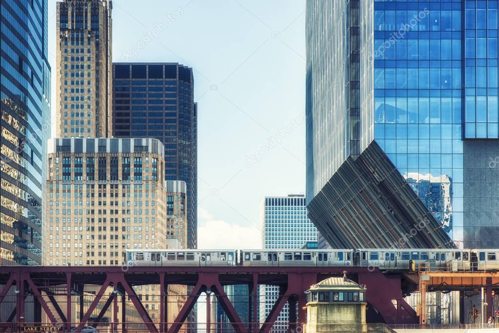 Elevated railway in Chicago, Illinois, USA